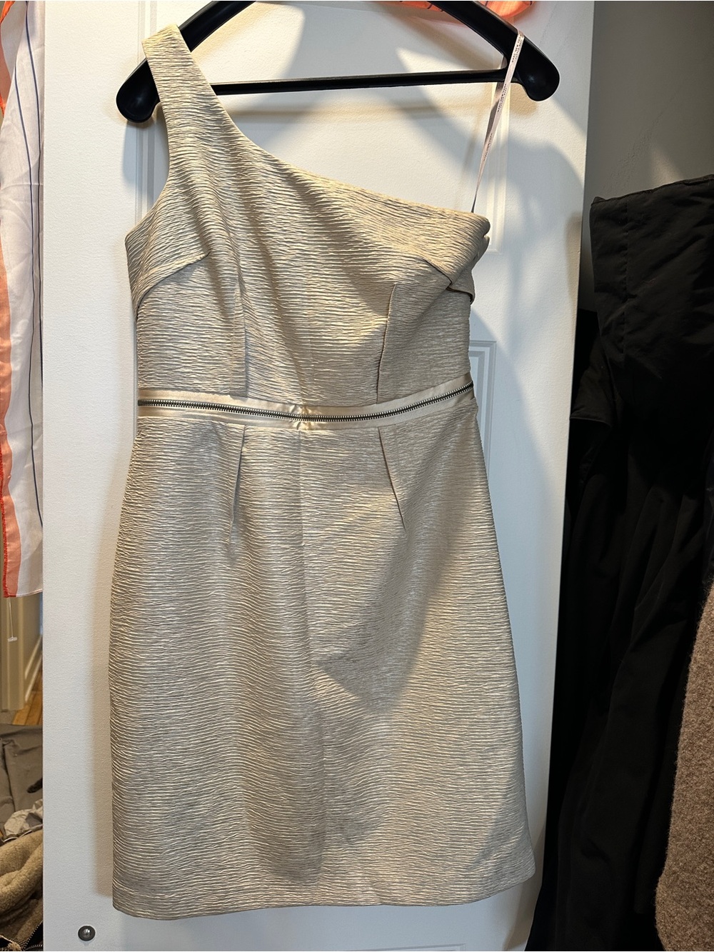 One-Shoulder Metallic Cream Party Dress